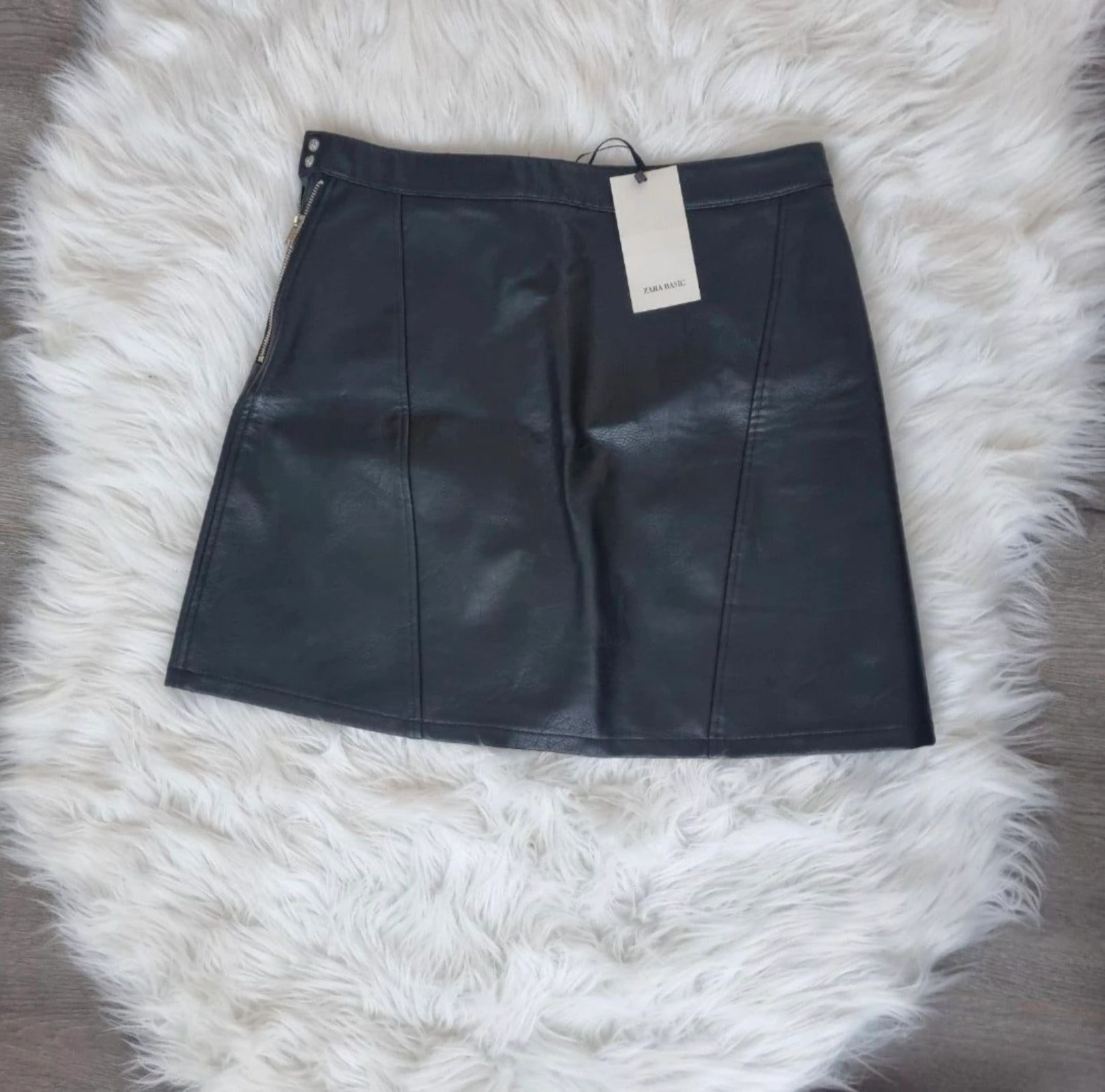 ZARA Jupe A-ligne en cuir Noir - Neuf avec étiquette (Taille L) – photo 6